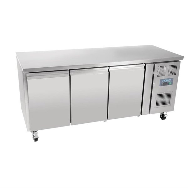 Koelwerkbank | 417L | 3 Deuren (1/1 GN) | -2°C/+5°C | Geforceerd | 0.35kW | Wielen (Geremd) | 1795x700x860(h)mm