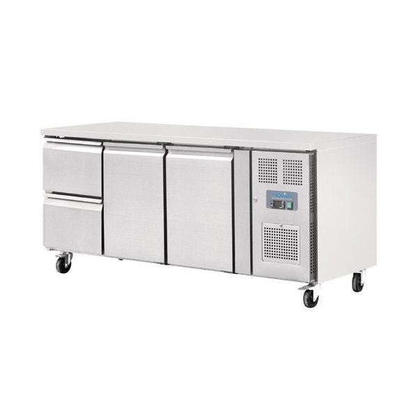 Koelwerkbank | 417L | 2 Deuren + 2 Laden (1/1 GN) | -2°C/+5°C | Geforceerd | 0.35kW | Wielen (Geremd) | 1795x700x860(h)mm