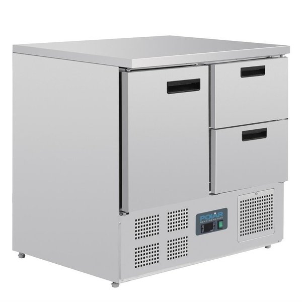 Koelwerkbank | 240L | 1 Deur (1/1 GN) + 2 Laden | +2°C/+5°C | Geventileerd | 0.16kW | 900x700x880(h)mm