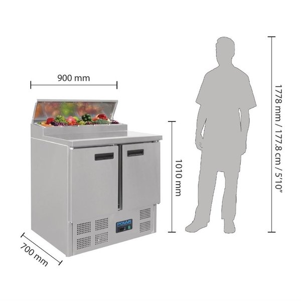 G-serie RVS gekoelde saladette | 254L | 5x 1/6 GN | 230V | 900x700x1010(h)mm
