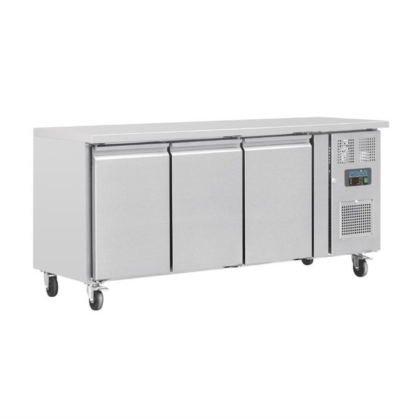 Koelwerkbank | 339L | 3 Deuren | -2°C/+5°C | Geforceerd | 0.23kW | Wielen (Geremd) | 1795x600x860(h)mm