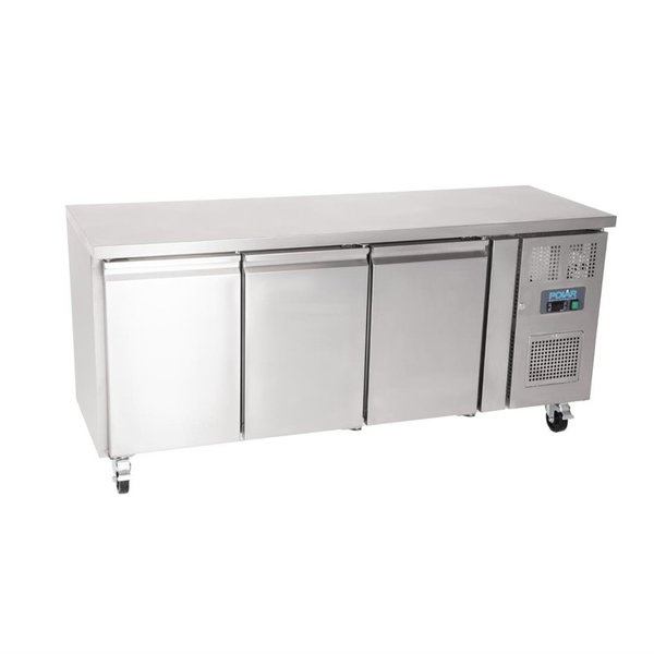 Koelwerkbank | 339L | 3 Deuren | -2°C/+5°C | Geforceerd | 0.23kW | Wielen (Geremd) | 1795x600x860(h)mm