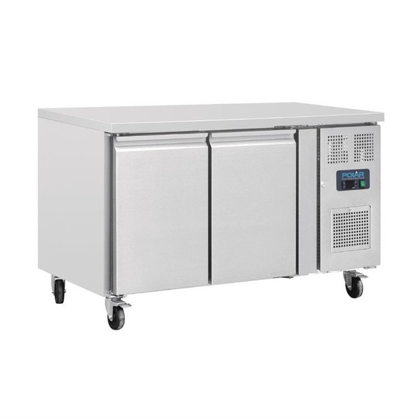 Koelwerkbank | 228L | 2 Deuren | -2°C/+5°C | Geforceerd | 0.35kW | Wielen (Geremd) | 1360x600x860(h)mm