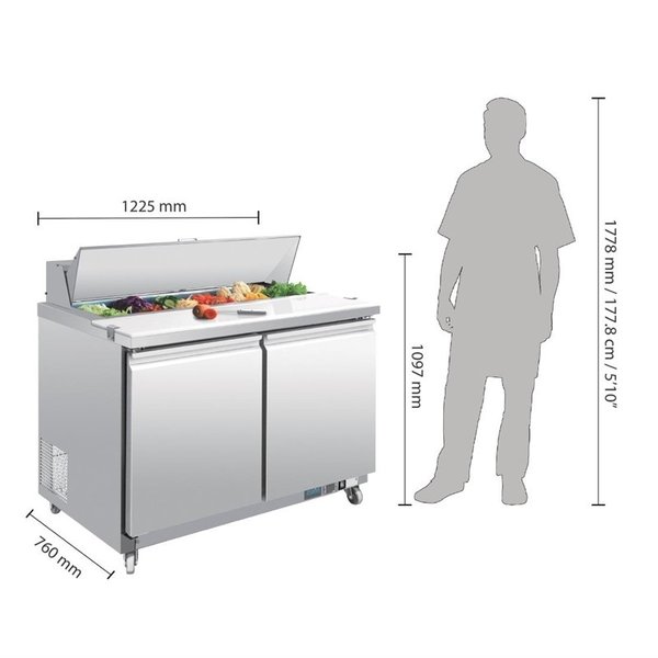 U serie RVS gekoelde saladette 2-deurs | 405L | 1/1GN | 1225x760x1097(h)mm
