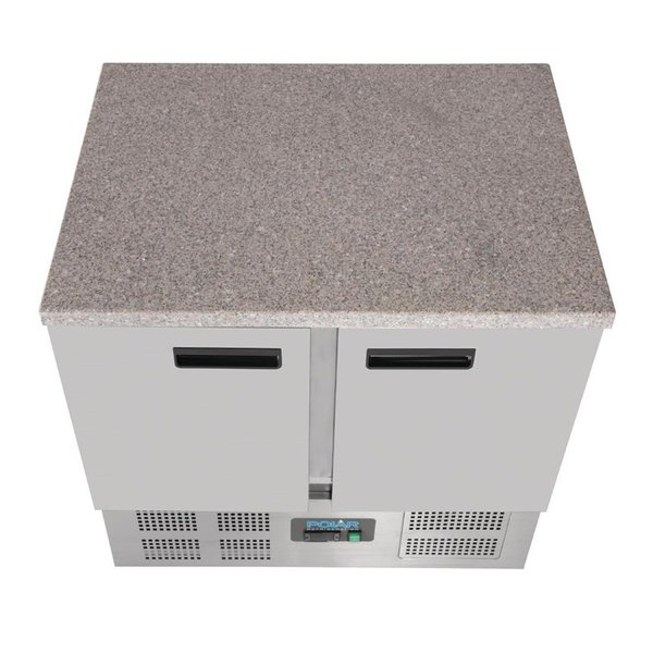 Koelwerkbank | 240L | 2 Deuren (1/1 GN) | +2°C/+5°C | Geventileerd | 0.16kW | Natuursteen Werkblad | 900x700x880(h)mm
