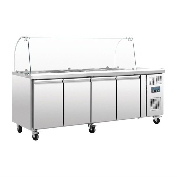 U serie Gekoelde saladette 4-deurs | Met glazen opzetvitrine | 4x 1/1 GN | 2230x700x1360(h)mm