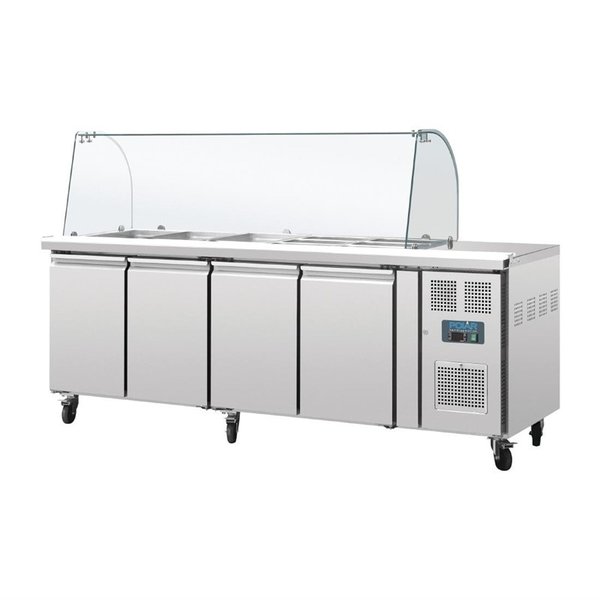 U serie Gekoelde saladette 4-deurs | Met glazen opzetvitrine | 4x 1/1 GN | 2230x700x1360(h)mm