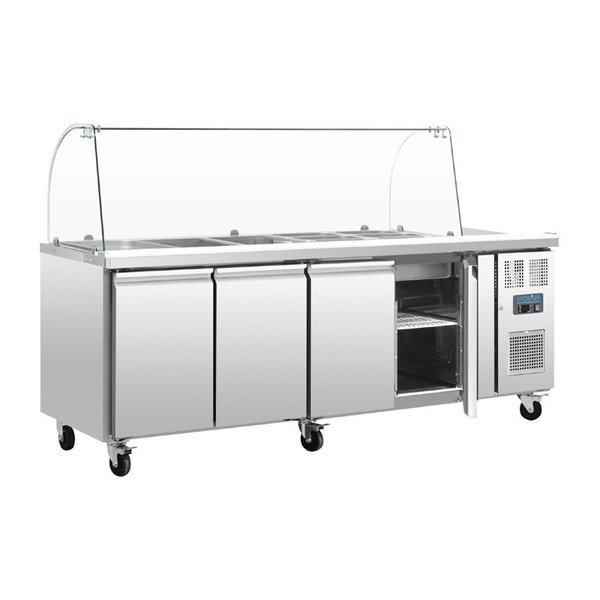 U serie Gekoelde saladette 4-deurs | Met glazen opzetvitrine | 4x 1/1 GN | 2230x700x1360(h)mm