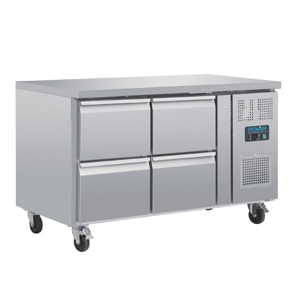 Koelwerkbank | 314L | 4 Laden (1/1 GN) | -2°C/+8°C | Geventileerd | 0.3kW | Wielen (Geremd) | 1360x700x860(h)mm