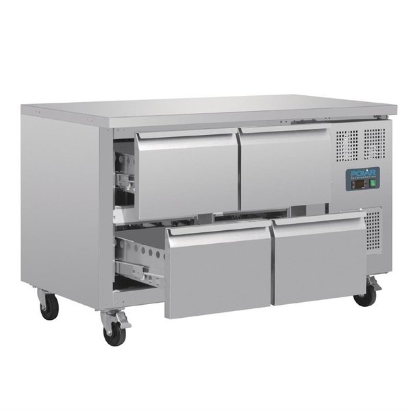 Koelwerkbank | 314L | 4 Laden (1/1 GN) | -2°C/+8°C | Geventileerd | 0.3kW | Wielen (Geremd) | 1360x700x860(h)mm