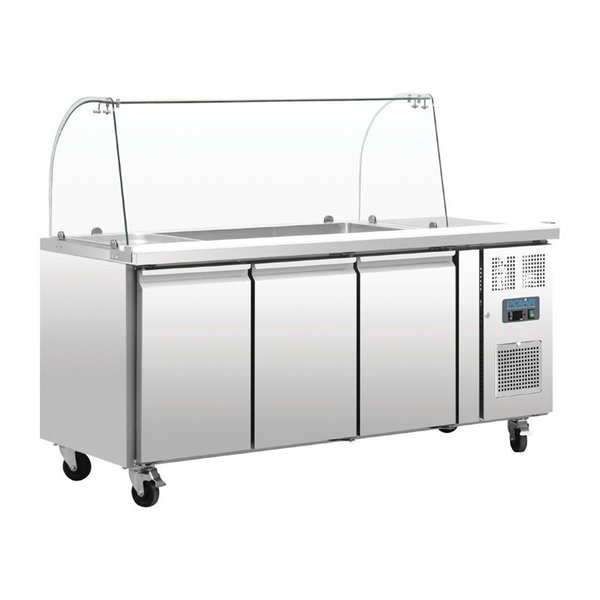 U serie gekoelde saladette 3-deurs | Met glazen opzetvitrine | 3x 1/1 GN | 1795x700x1360(h)mm