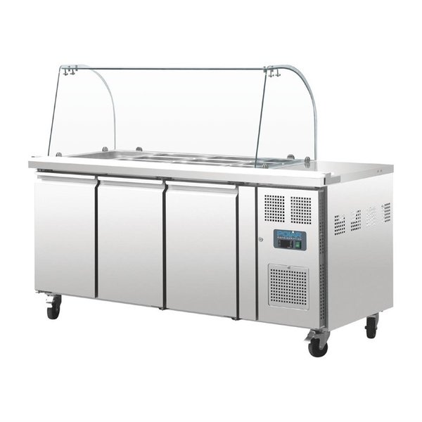 U serie gekoelde saladette 3-deurs | Met glazen opzetvitrine | 3x 1/1 GN | 1795x700x1360(h)mm