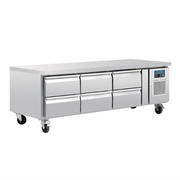 Koelwerkbank | Laag Model | 317L | 6 Laden (1/1 GN) | +2°C/+8°C | Geforceerd | 0.16kW | Wielen (Geremd) | 1795x700x650(h)mm