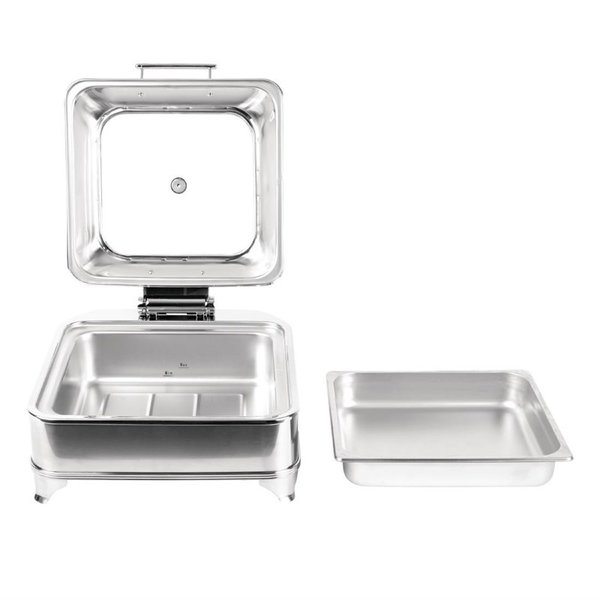 Vierkante elektrische chafing dish | 6L | RVS & Glas | 410x410x240(h)mm