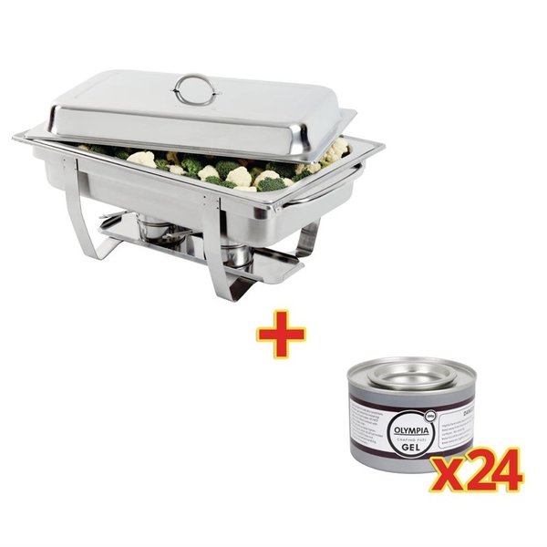 Milan chafing dish 9L | Met 24 stuks brandpasta gel | 317x102x635(h)mm