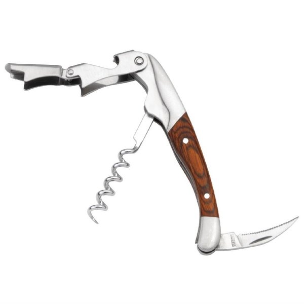 Tweetraps kurkentrekker | RVS & Hout | 25x15x120(h)mm