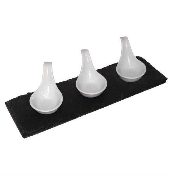 Rechthoekige leistenen serveerschaal | 4 stuks | 30(b)x10(d)cm