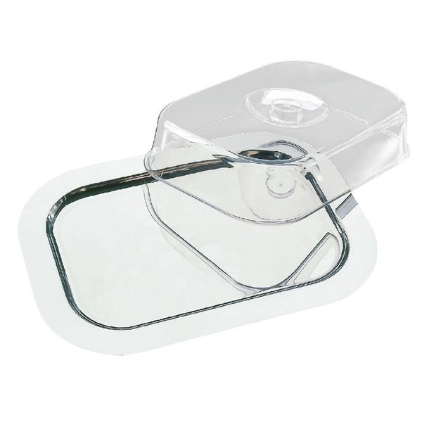 Rechthoekige hoogglans RVS schaal met deksel | 420x310x90(h)mm