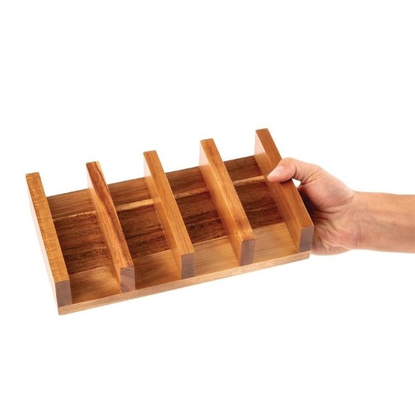 Taco houder acaciahout | Plaats voor 4 taco's | 40x150x120(h)mm
