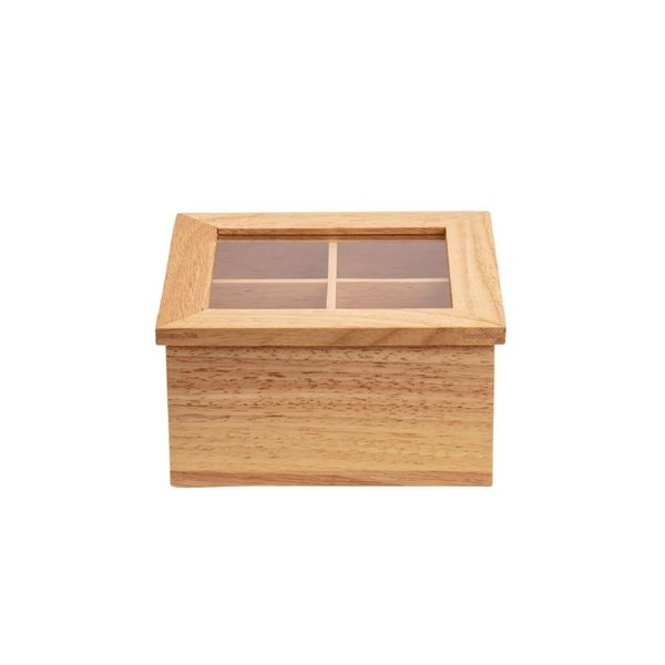 Mini heveahout theedoos met deksel | 200x160x90(h)mm