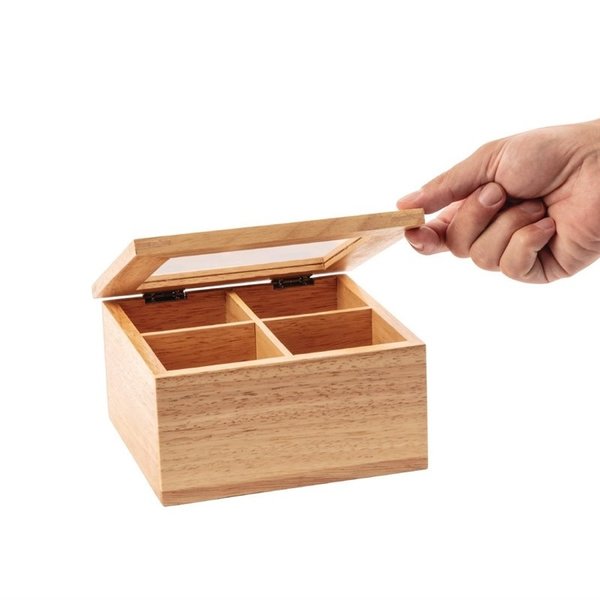 Mini heveahout theedoos met deksel | 200x160x90(h)mm