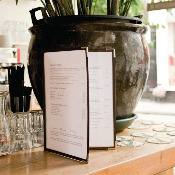 Menuhouder crystal dubbel | A4 formaat | 3 stuks | 2 hoezen 4 pagina's | 237x15x322(h)mm