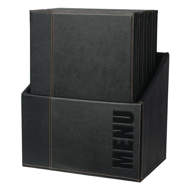 Kunstlederen menuhoezen & opbergdoos | Incl. 20 menu mappen | 254x05x340(h)mm