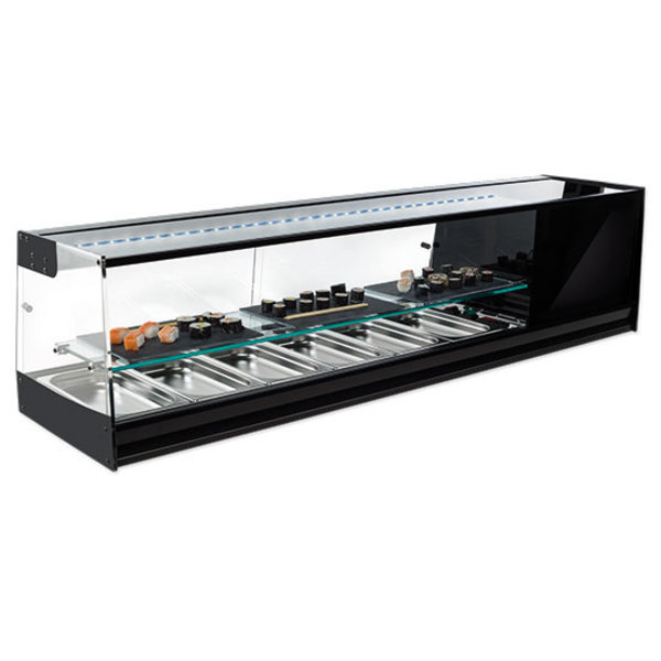 Sushivitrine | Zwart | +1°C/+5°C | Statisch | 6x 1/3 GN | 1566x410x360(h)mm
