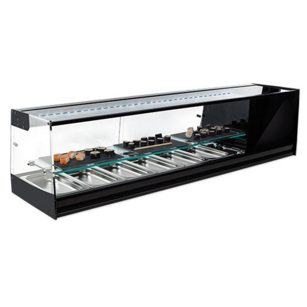 Sushivitrine | Zwart | +1°C/+5°C | Statisch | 4x 1/3 GN | Compressor Links | 1216x410x360(h)mm