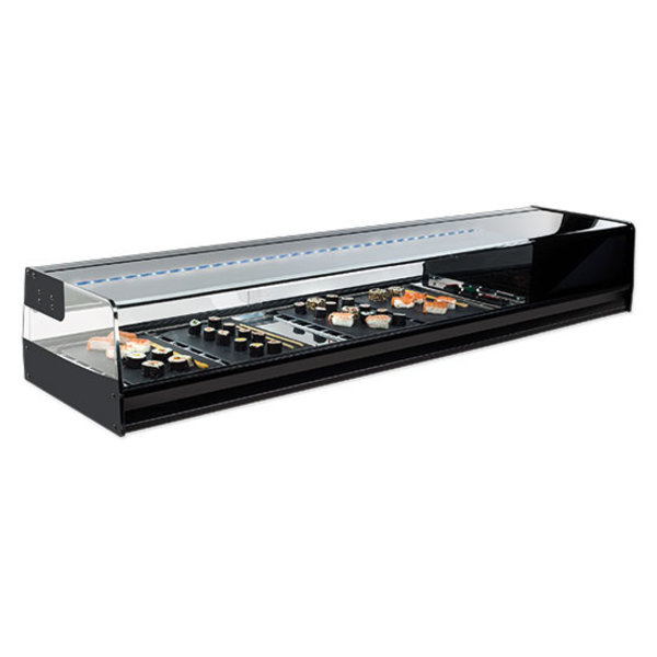 Sushivitrine | Zwart | +1°C/+5°C | Statisch | 6x 1/3 GN | Compressor Links | 1566x410x245(h)mm