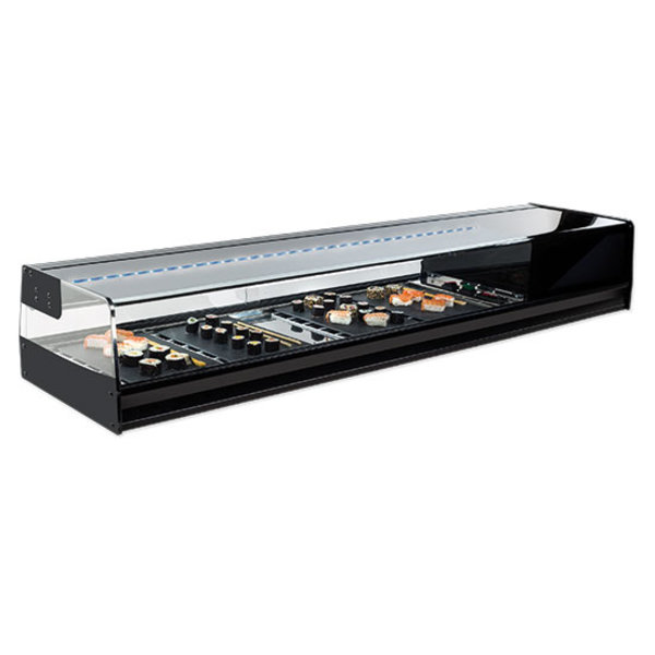 Sushivitrine | Zwart | +1°C/+5°C | Statisch | 4x 1/3 GN | Compressor Links | 1216x410x245(h)mm