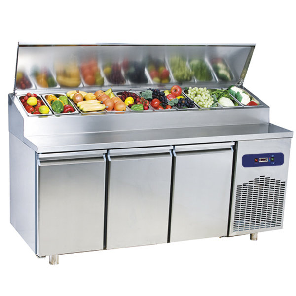 Saladette RVS 474L | 3 deurs | 10x 1/3 GN | Geventileerd | -2/+8 graden | 1865x700x1090(h)mm