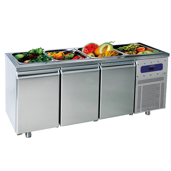 Saladette RVS 474L | 3 deurs | 5x 1/1 GN | Geventileerd | 230V | -2/+8 graden | 1865x700x850(h)mm