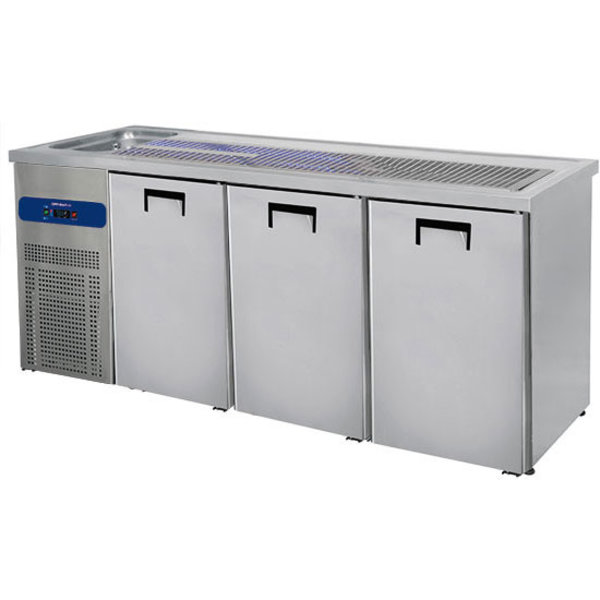 Bierkoeler RVS | 3 Deurs | Met 1 Spoelbak Link | 230V  | Voor 50L fusten | Geventileerd |  2100x700x960(h)mm