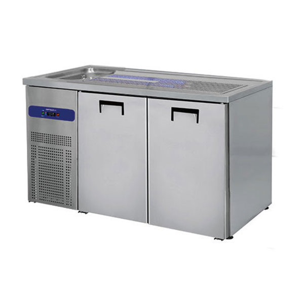 Bierkoeler RVS | 2 Deurs | Met 1 Spoelbak Links | 230V | Voor 2x 50L Fusten | 1550x700x960(h)mm