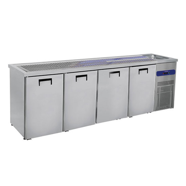 Bierkoeler RVS | 4 Deurs | Met 1 Spoelbak Rechts | 230V | Voor 4x 50L fusten | 2650x700x960(h)mm