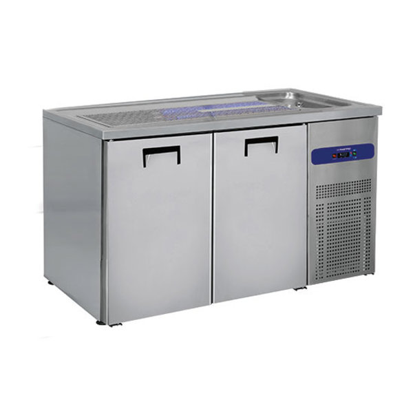 Bierkoeler RVS | 2 Deurs | Met 1 Spoelbak Rechts | 230V | Voor 2x 50L fusten | 1550x700x960(h)mm