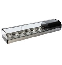 Mastro Tapasvitrine | 6x 1/3 GN | Geventileerd | +1/+5 graden | 230V | 1566x410x250(h)mm Mastro Tapasvitrine | 6x 1/3 GN | Geventileerd | +1/+5 graden | 230V | 1566x410x250(h)mm