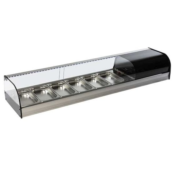 Tapasvitrine | RVS/Zwart | 6x 1/3 GN | +1°C/+5°C | Statisch | 1 Niveau | 1566x410x250(h)mm