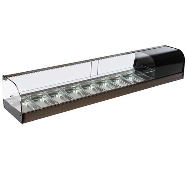 Tapasvitrine | RVS/Zwart | 8x 1/3 GN | +1°C/+5°C | Statisch | 2 Niveaus | 1926x410x330(h)mm