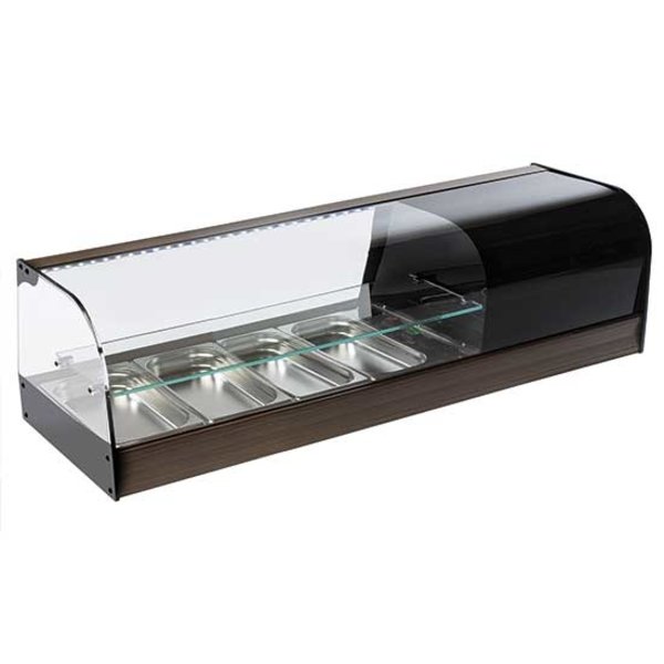 Tapasvitrine | RVS/Zwart | 4x 1/3 GN | +1°C/+5°C | Statisch | 2 Niveaus | 230V | Compressor Links | 1216x410x330(h)mm
