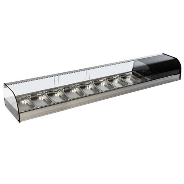 Tapasvitrine | RVS/Zwart | 8x 1/3 GN | +1°C/+5°C | Statisch | 1 Niveau | 1926x410x520(h)mm