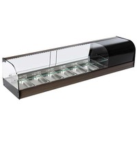 Mastro Tapasvitrine | RVS/Zwart | +1°C/+5°C | Geventileerd | 6x 1/3 GN | Compressor Links | 1566x410x330(h)mm