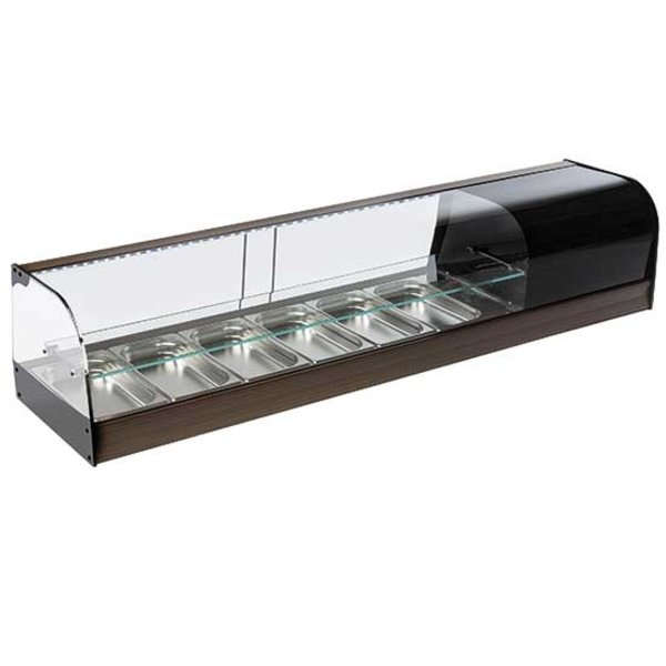 Tapasvitrine | RVS/Zwart | 6x 1/3 GN | +1°C/+5°C | Statisch | 2 Niveaus | 1566x410x330(h)mm