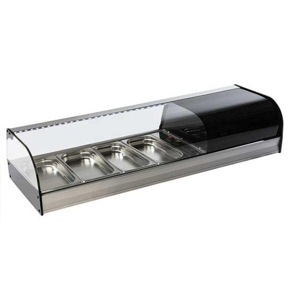 Tapasvitrine | RVS/Zwart | 4x 1/3 GN | +1°C/+5°C | Statisch | 1 Niveau | 1216x410x250(h)mm