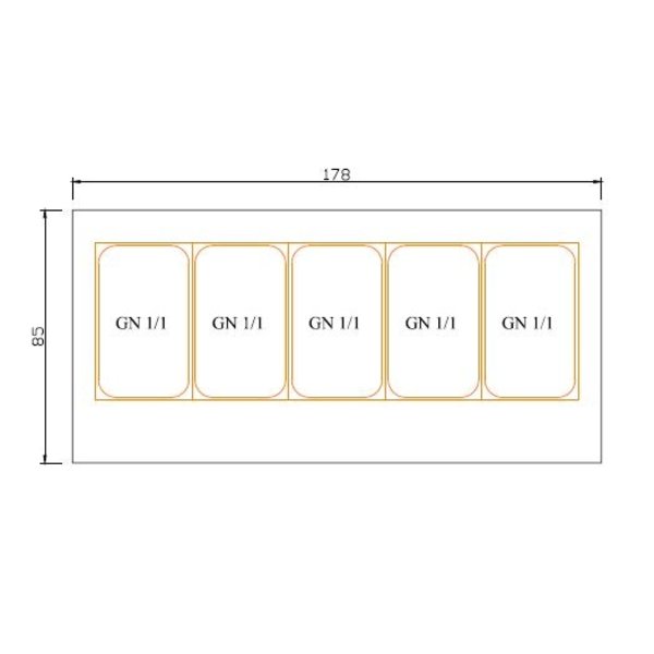 Bain Marie warm Buffet | 5x GN 1/1 | met aftapkraan | 1780x850x1300(h)mm