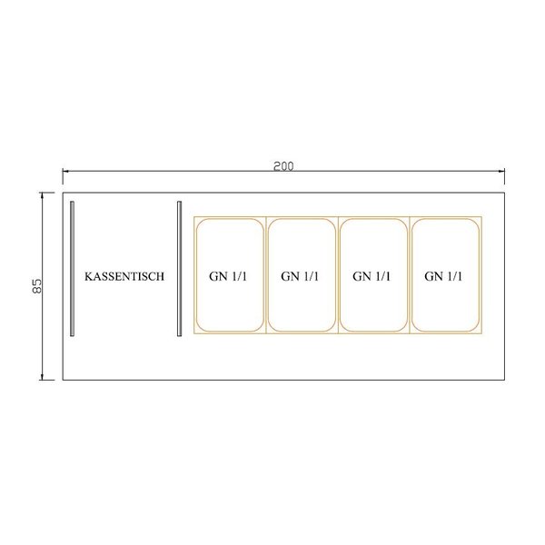 Saladette werkbank + kast element | met luchtcirculatie | 4x GN 1/1 | 2000x850x1300(h)mm