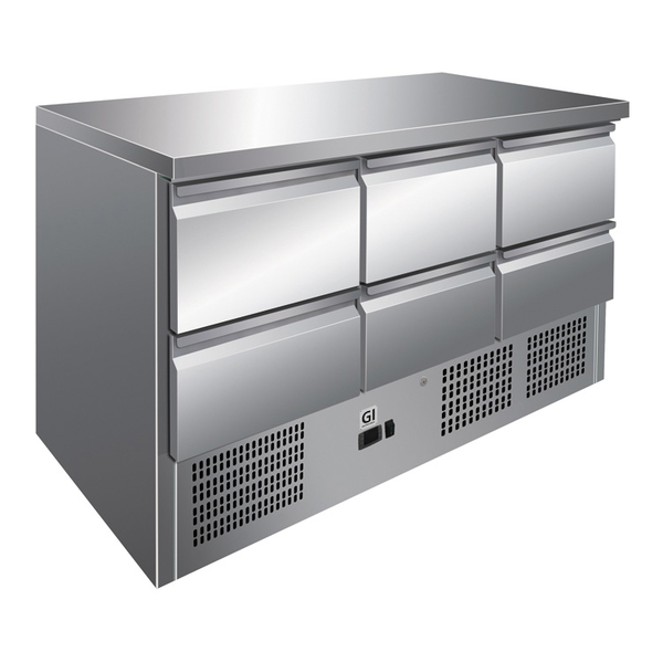 Koelwerkbank | 400L | 6 Laden (1/1 GN) | +2°C/+8°C | Geforceerd | 0.24kW | Wielen | 1365x700x876(h)mm