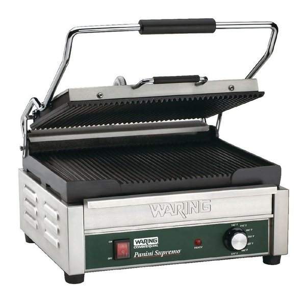 Contactgrill/Panini grill l gietijzer | Geribd | 2.4kW | 406x445x241(h)mm