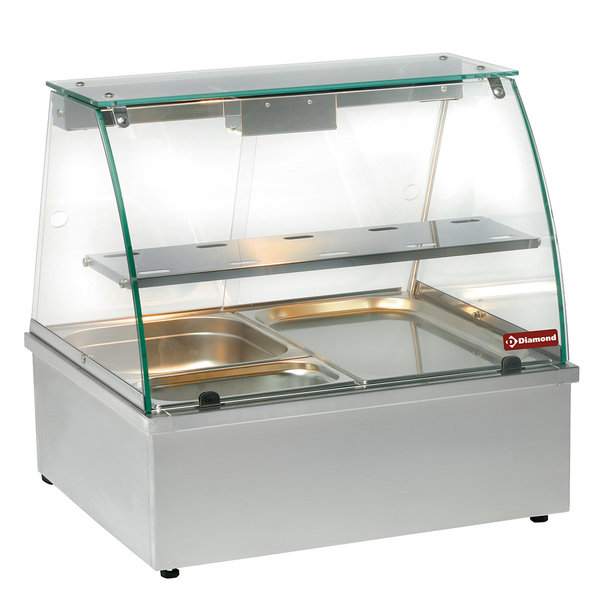 Warmhoudvitrine | Bain Marie | Panoramisch | 2x GN 1/1 | 3.5kW | 695x602x680(h)mm